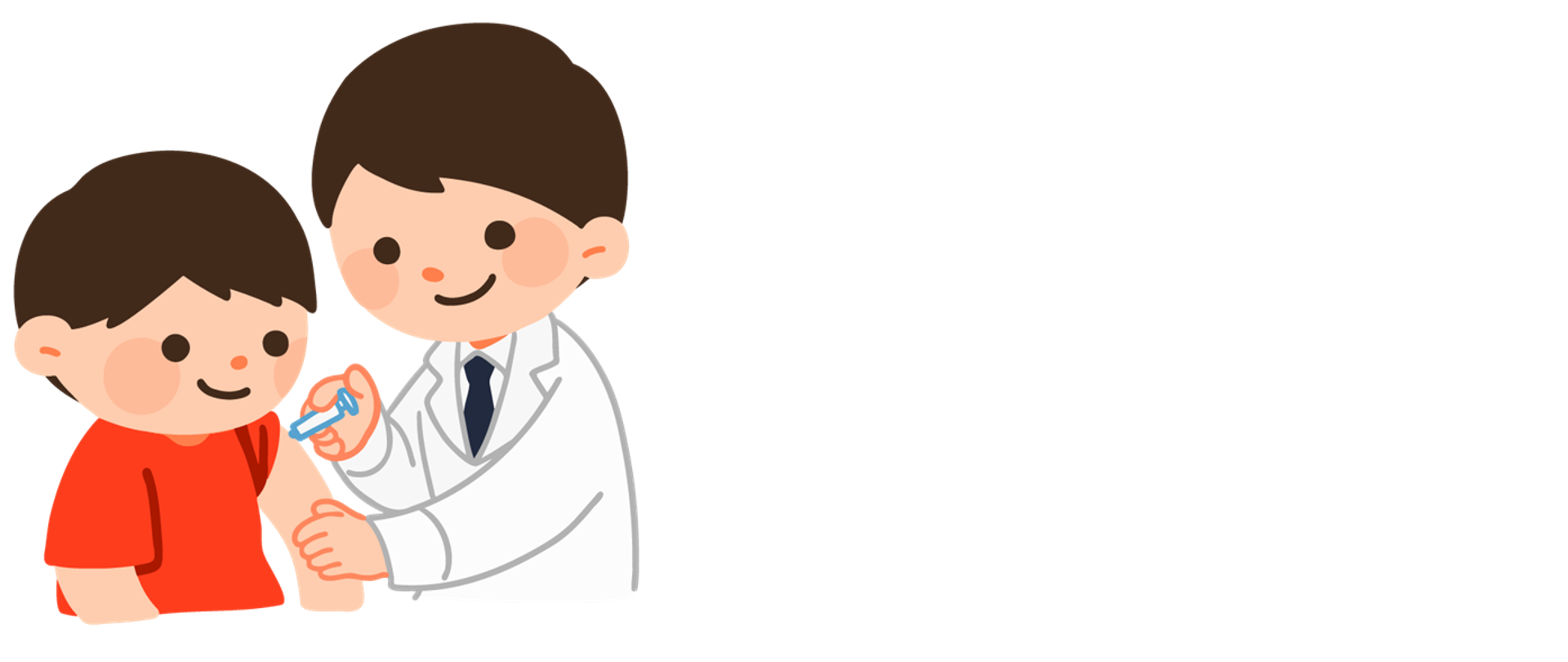Grafika przedstawiająca dwie postacie lekarza i chłopca. Lekarz podaje chłopcu szczepionkę 