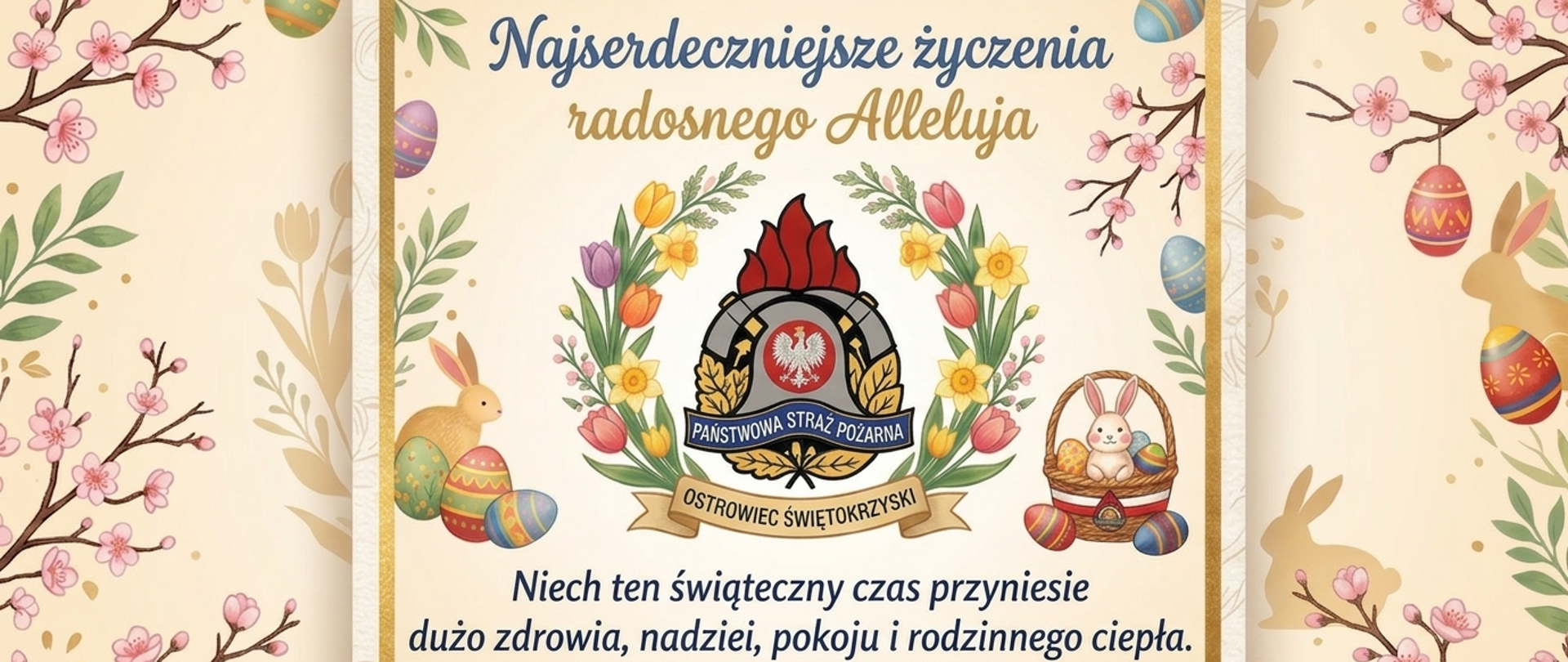 Najserdzeczniejsze życzenia, radosnego Alleluja. Niech ten świateczny czas przyniesie dużo zdrowia, nadziei, pokoju i rodzinnego ciepła. Życzy Kierownictwo Funkcjonariusze oraz Pracownicy Cywilni Komendy Powiatowej Straży Pożarnej w Ostrowcu Świętokrzyskim