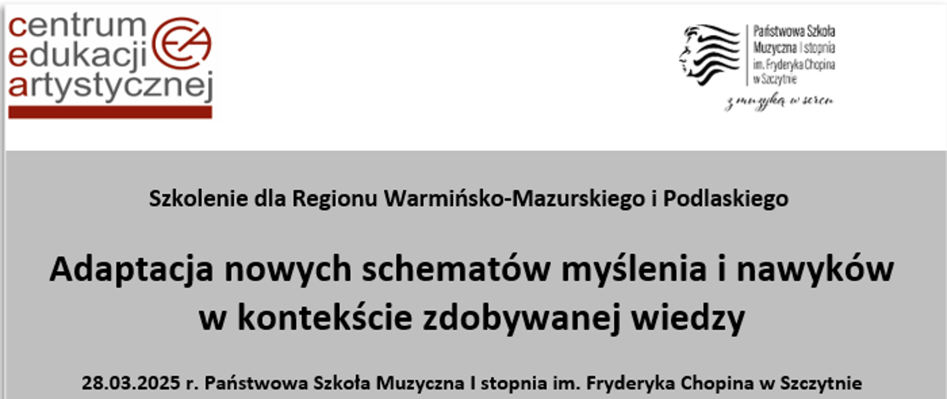 Informacja o szkoleniu dla nauczycieli, które odbędzie się w szkole muzycznej w Szczytnie w dniu 28.03.2025 r.