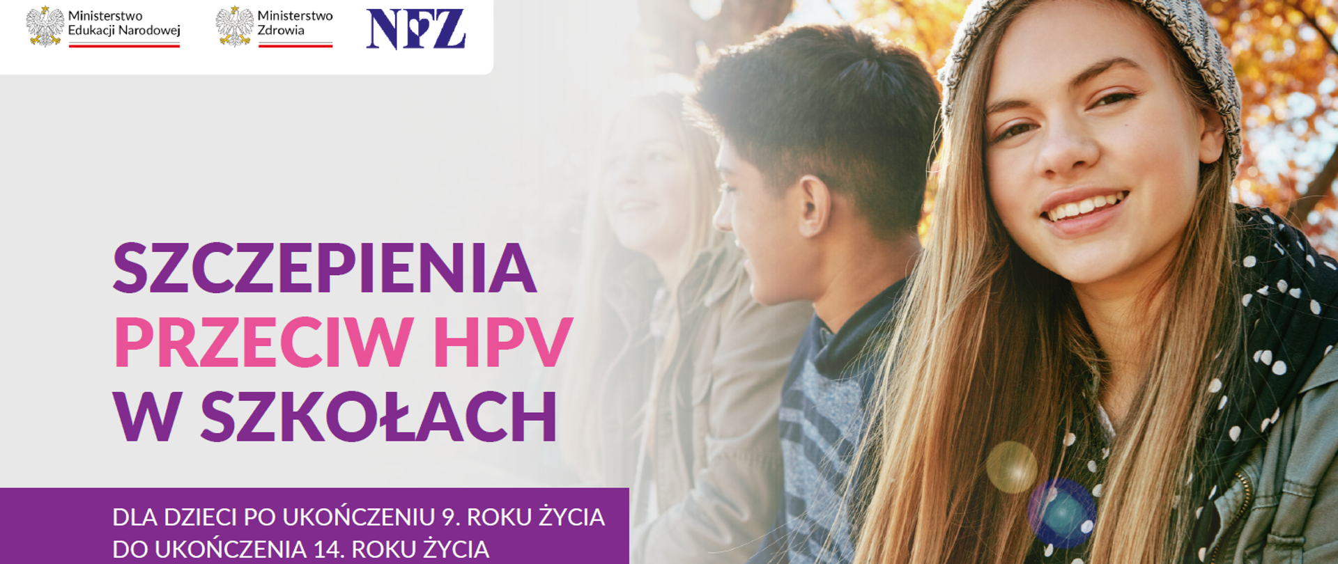 Baner dotyczy szczepień przeciw HPV w szkołach.
