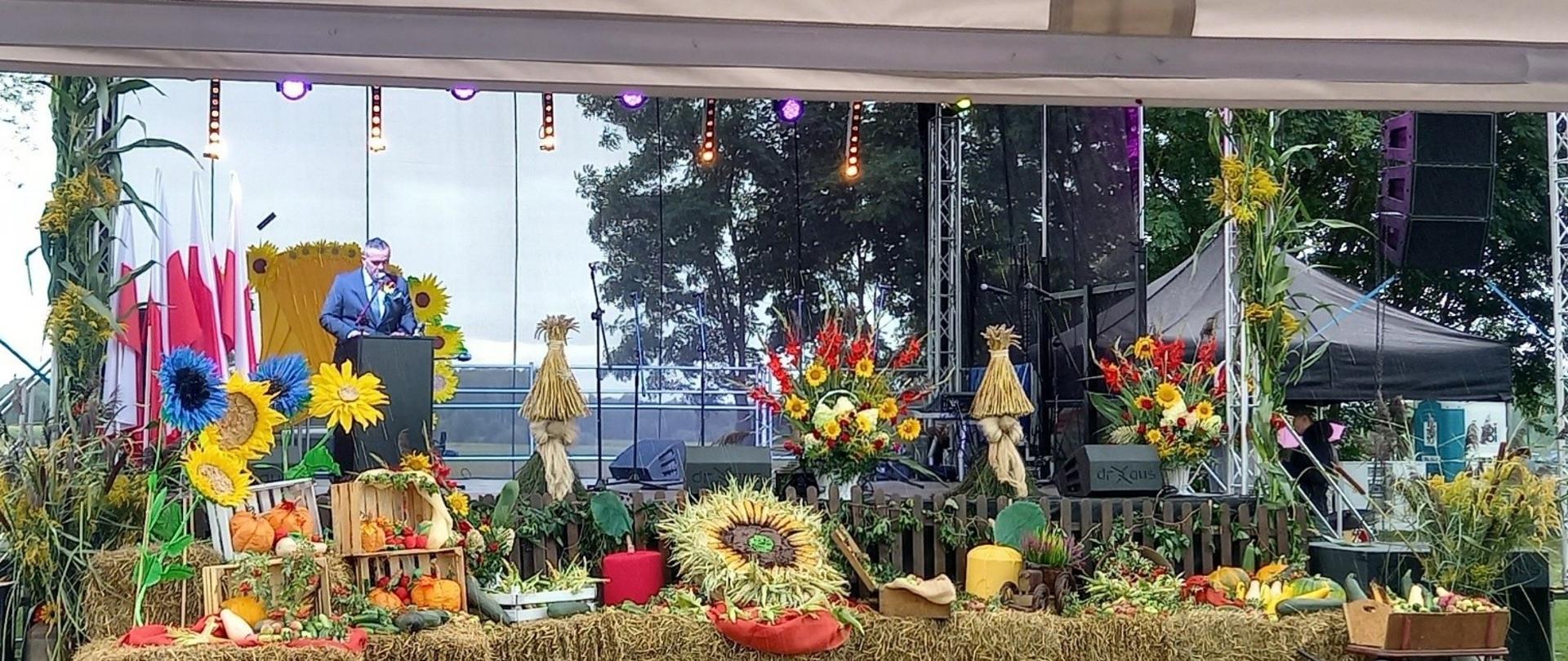 Przemowa powitalna Wójta Gminy Dalików wśród wieńców dożynkowych