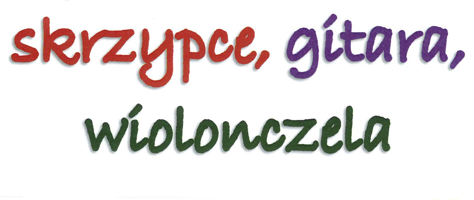 Plakat na białym tle. Od góry tekst: Koncert sekcji instrumentów strunowych skrzypce, gitara , wiolonczela 25 10 (wtorek) 2022 4. godz. 17:00 Aula szkoły Zapraszamy. poniżej kolorowa pięciolinia z kluczem wiolinowym i nutami.