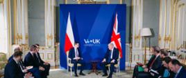 Premier Mateusz Morawiecki podczas spotkania z premierem Zjednoczonego Królestwa Wielkiej Brytanii i Irlandii Północnej Borisem Johnsonem.