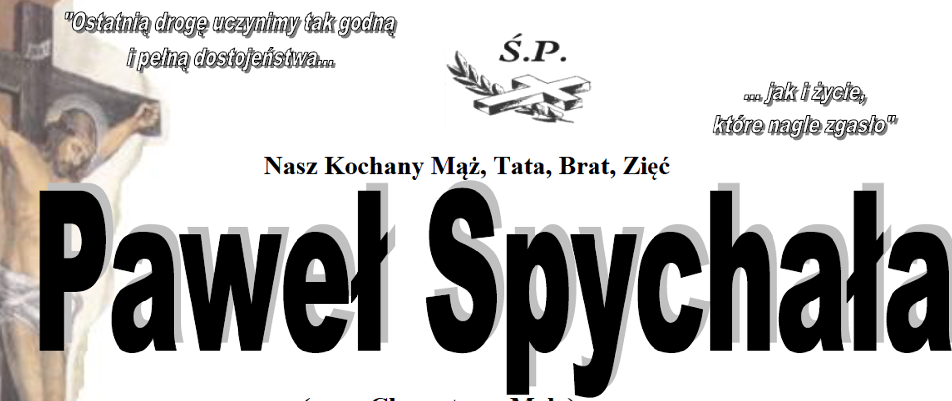 Klepsydra informująca o pogrzebie nauczyciela Pawła Spychały