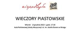 na białym tle plakat z logiem szkoły oraz niepodległej, napisy w kolorach czarnym oraz czerwonym. Przedstawione podstawowe informacje dotyczące wieczoru