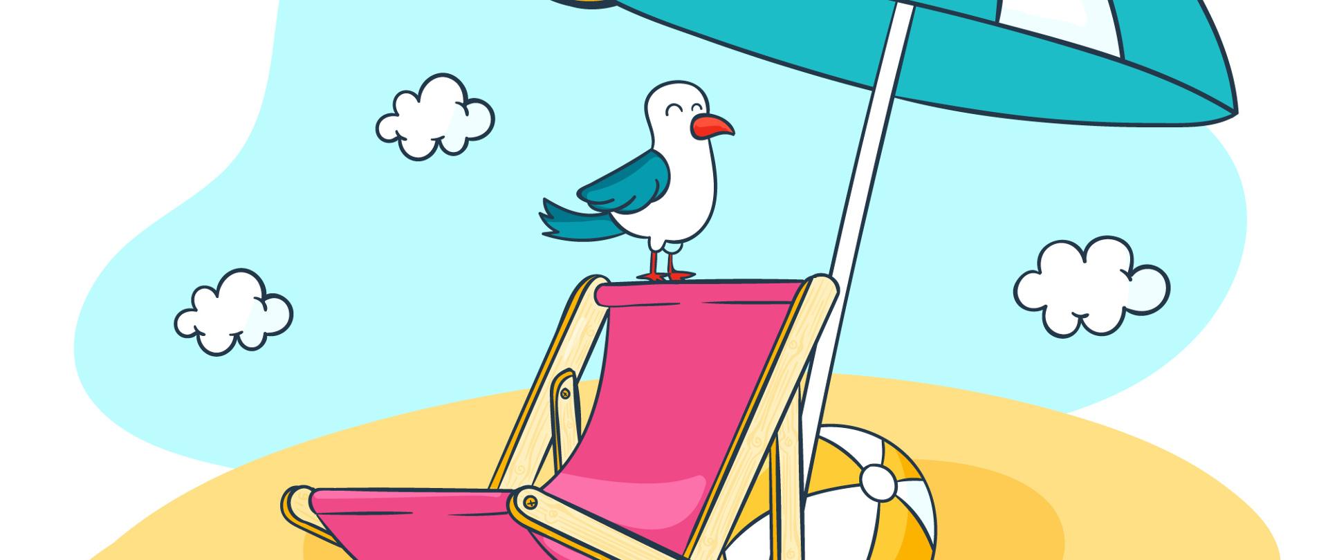 Widok plaży z leżakiem i parasolem