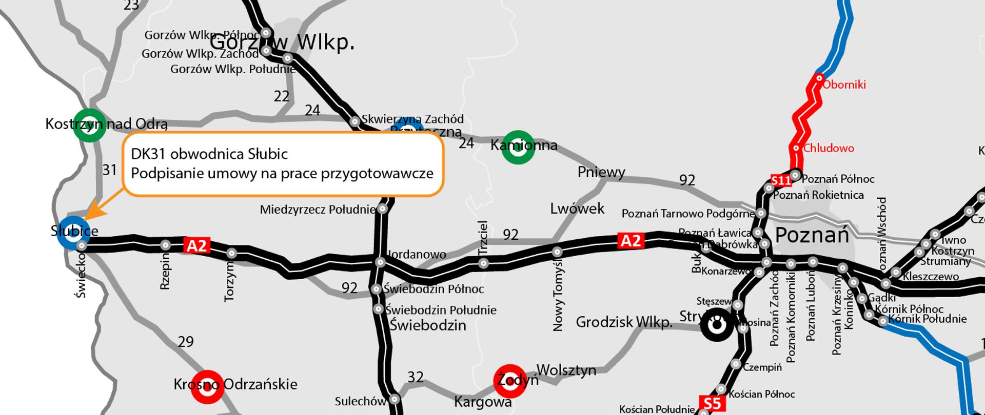 Mapa obwodnica Słubic lokalizacja