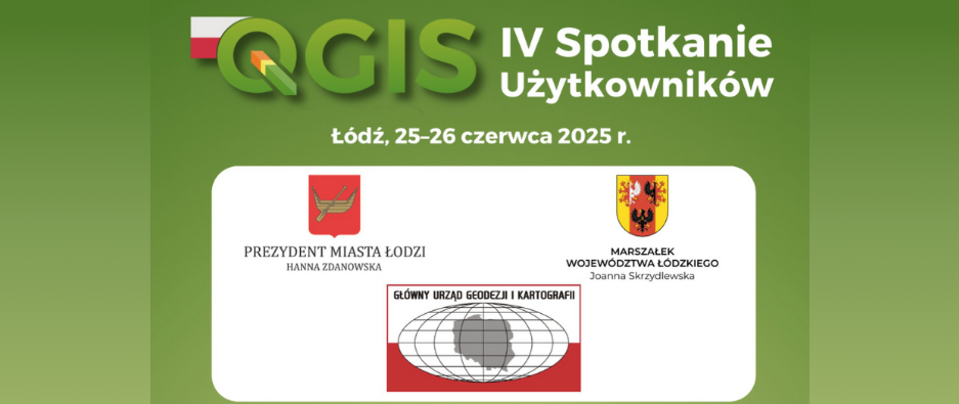 Baner z napisem "QGIS IV Spotkanie Użytkowników