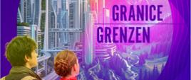 Plakat zapowiadający musical zatytułowany „GRANICE / GRENZEN” ma jasną, nowoczesną kompozycję z fioletowymi akcentami. Centralnym punktem jest grafika przedstawiająca dwie sylwetki młodzieży – chłopaka z plecakiem i dziewczynę w tradycyjnym, wyszywanym stroju góralskim – patrzące w stronę okna, przez które widać futurystyczne miasto z wieżowcami po lewej stronie oraz malowniczy, górski krajobraz z chatami i Giewontem po prawej. Ta dwoistość, połączona z dwujęzycznym tytułem, sugeruje temat przekraczania barier kulturowych, łączenia tradycji z nowoczesnością i współpracy polsko-niemieckiej.
U dołu plakatu znajdują się szczegóły dotyczące prezentacji finałowej. Wyraźnie widać datę 17 LIPCA ’26, piątek, godzinę 18:00 oraz miejsce: Sala Koncertowa Państwowej Szkoły Muzycznej I i II stopnia im. Fryderyka Chopina w Nowym Targu. Plakat zawiera również logotypy partnerów projektu, w tym Małopolskę, Jeunesses Musicales Deutschland, Polsko-Niemiecką Współpracę Młodzieży i Wolny Kraj Turyngia. Styl graficzny jest czytelny, z dużym, białym napisem „MUSICAL” u dołu.