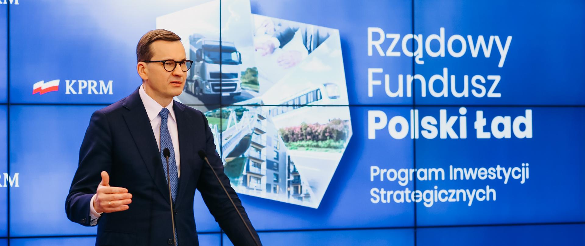 Premier Mateusz Morawiecki podczas konferencji prasowej nt. Rządowego Funduszu Polski Ład