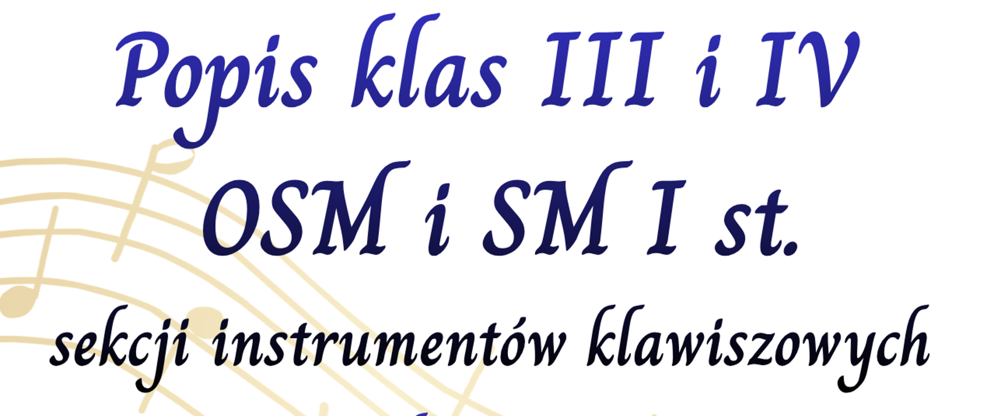 Plakat informujący o popisie uczniów klas III i IV sekcji instrumentów klawiszowych, organizowanym przez Zespół Szkół Muzycznych im. Stanisława Moniuszki w Wałbrzychu z okazji jego 80-lecia. Na góry widać jubileuszowe logo. Tekst w kolorach niebieskim i brązowym zaprasza na wydarzenie odbywające się 13 kwietnia 2026 r. o godz. 16:30 w auli szkoły na ul. Piętnastolecia 24. W dolnej części plakatu znajduje się radosna ilustracja trojga obejmujących się dzieci oraz stylizowany zapis nutowy i wykrzywiona klawiatura fortepianu.