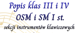 Plakat informujący o popisie uczniów klas III i IV sekcji instrumentów klawiszowych, organizowanym przez Zespół Szkół Muzycznych im. Stanisława Moniuszki w Wałbrzychu z okazji jego 80-lecia. Na góry widać jubileuszowe logo. Tekst w kolorach niebieskim i brązowym zaprasza na wydarzenie odbywające się 13 kwietnia 2026 r. o godz. 16:30 w auli szkoły na ul. Piętnastolecia 24. W dolnej części plakatu znajduje się radosna ilustracja trojga obejmujących się dzieci oraz stylizowany zapis nutowy i wykrzywiona klawiatura fortepianu.