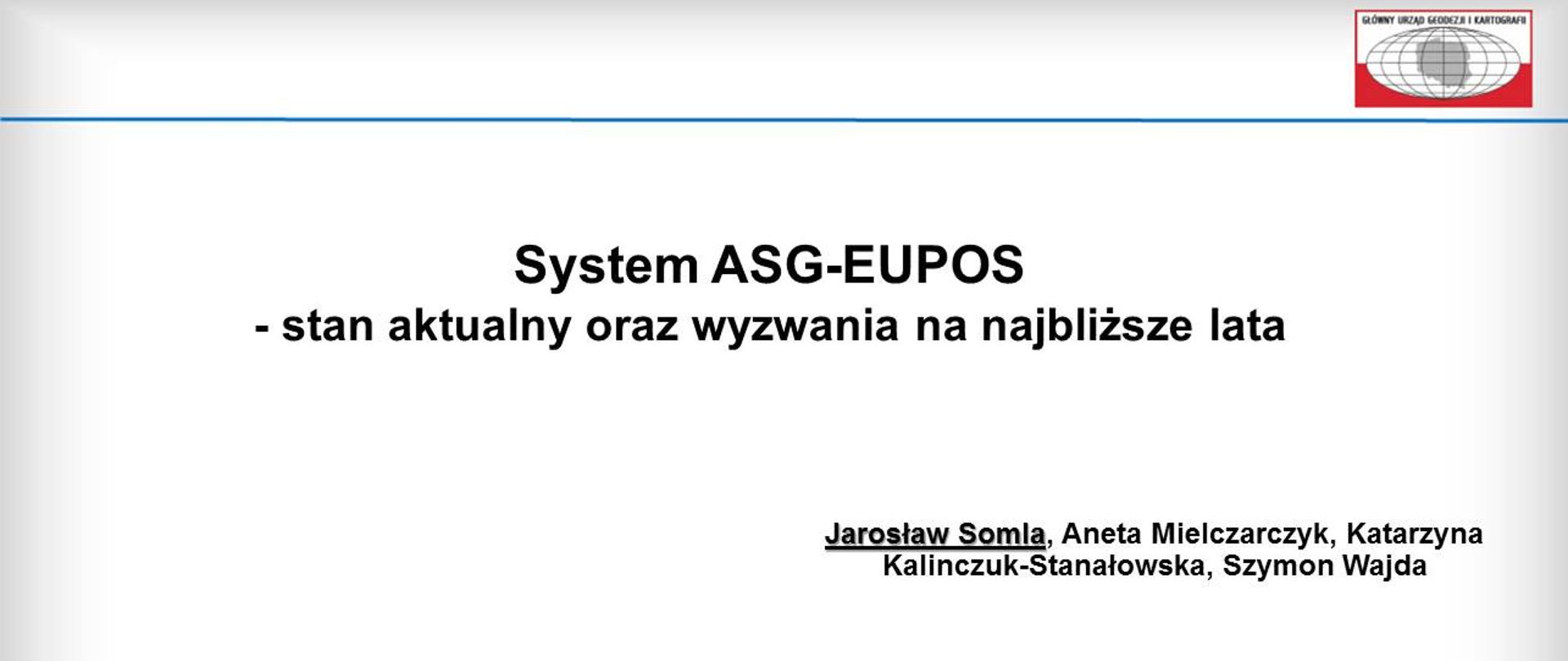 Ilustracja przedstawia slajd tytułowy z prezentacji nt. systemu ASG-EUPOS.