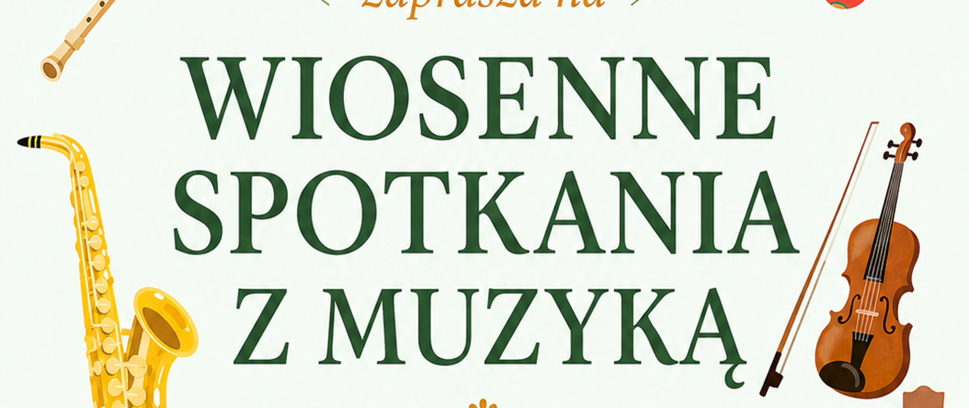 Plakat zapraszający na wydarzenie „Wiosenne Spotkania z Muzyką”, organizowane przez Państwową Szkołę Muzyczną I stopnia im. Aleksandra Tansmana w Kępnie. Wydarzenie odbędzie się 7 maja 2026 roku o godzinie 9:00 i 10:00 i obejmuje dwa koncerty przygotowane dla uczniów Szkoły Podstawowej nr 3 w Kępnie. Projekt utrzymany jest w lekkim, wiosennym i ilustracyjnym stylu z jasnym, miętowo-kremowym tłem. Dominują odcienie zieleni, żółci, kremu oraz delikatne akcenty pomarańczowe i brązowe. Centralną część plakatu zajmuje duży zielony napis „Wiosenne Spotkania z Muzyką”, poniżej umieszczono datę wydarzenia oraz godziny koncertów. Informacje o odbiorcach wydarzenia przedstawiono w dolnej części plakatu wraz z dodatkowym oznaczeniem „czw. godz. 9.00 i 10.00 (2 koncerty)”. Kompozycję otaczają ilustracje instrumentów muzycznych: saksofonu, fletu prostego, trąbki, skrzypiec i gitary, a także wiosenne motywy kwiatów, liści i kolorowych marakasów. 
