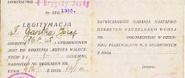 Józef Garstka - legitymacja kawalera Krzyża Walecznych