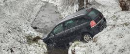 Samochód osobowy w korycie potoku