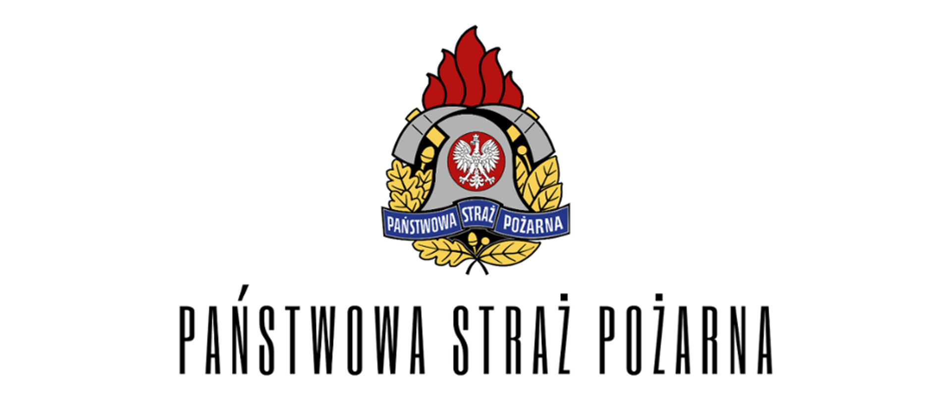 Logo Państwowej Straży Pożarnej na białym tle z opisem
