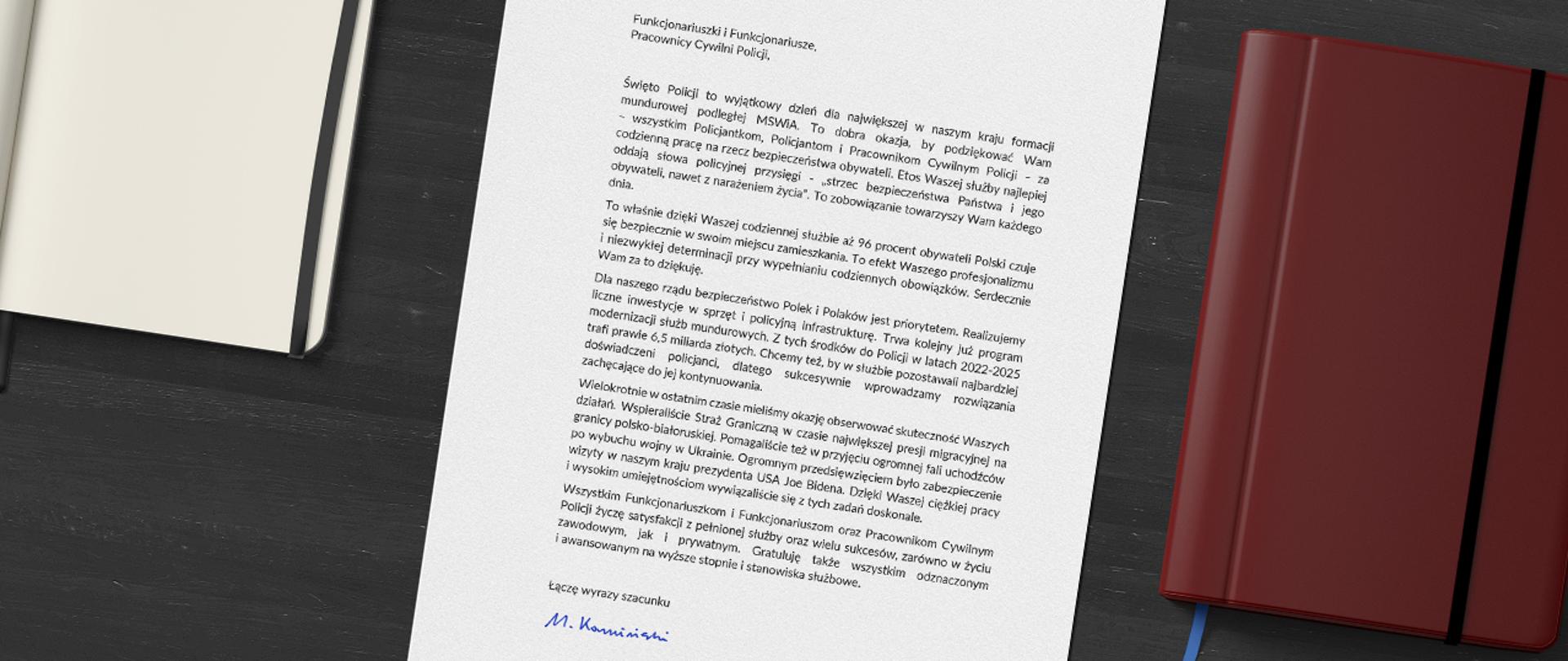Treść listu ministra Mariusza Kamińskiego do Funkcjonariuszek i Funkcjonariuszy oraz Pracowników Cywilnych Policji.