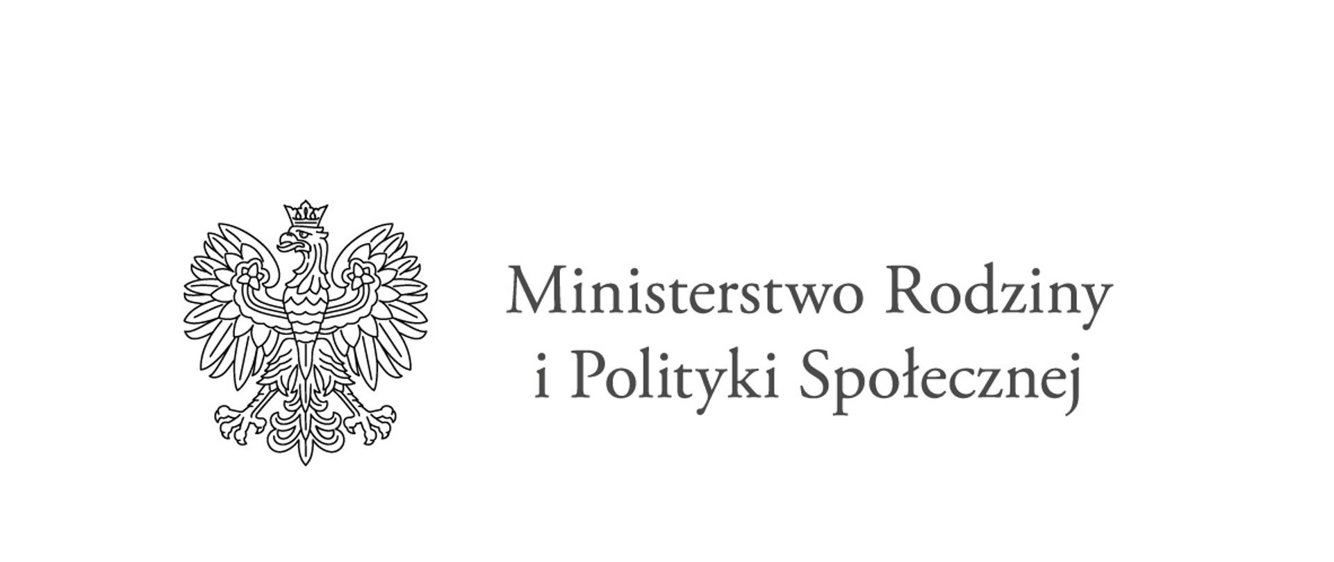 na białym tle orzeł w koronie i nazwa Ministerstwa Rodziny i Polityki Społecznej