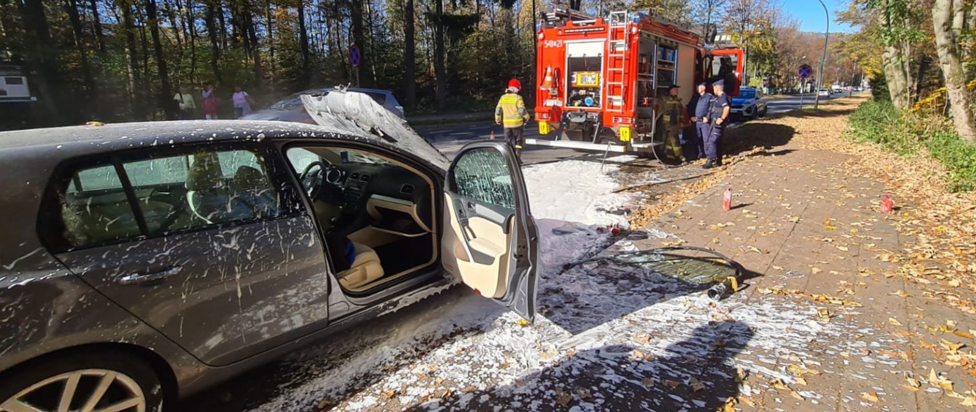 Pożar samochodu osobowego poniżej ronda w "Kużnicach"