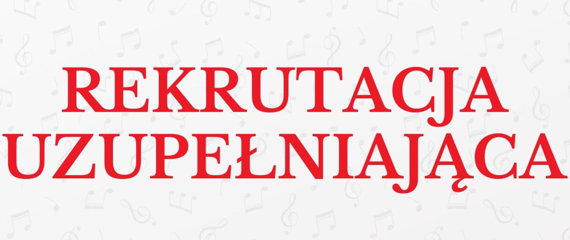 Kremowe tło z nutami, informacje dotyczące rekrutacji uzupełniającej na rok szkolny 2023/2024