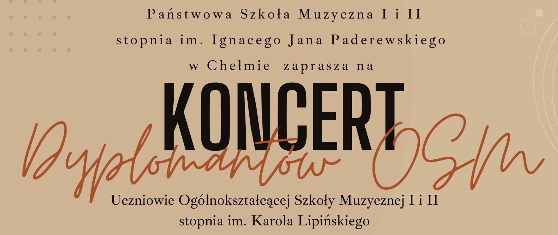 Plakat wykonany na brązowym jasnym tle. Na dole plakatu widoczne są skrzypce po brzegach po lewej i prawej stronie. Trzcionka z informacjami jest wyśrodkowana i jest koloru czarnego i czerwonego.