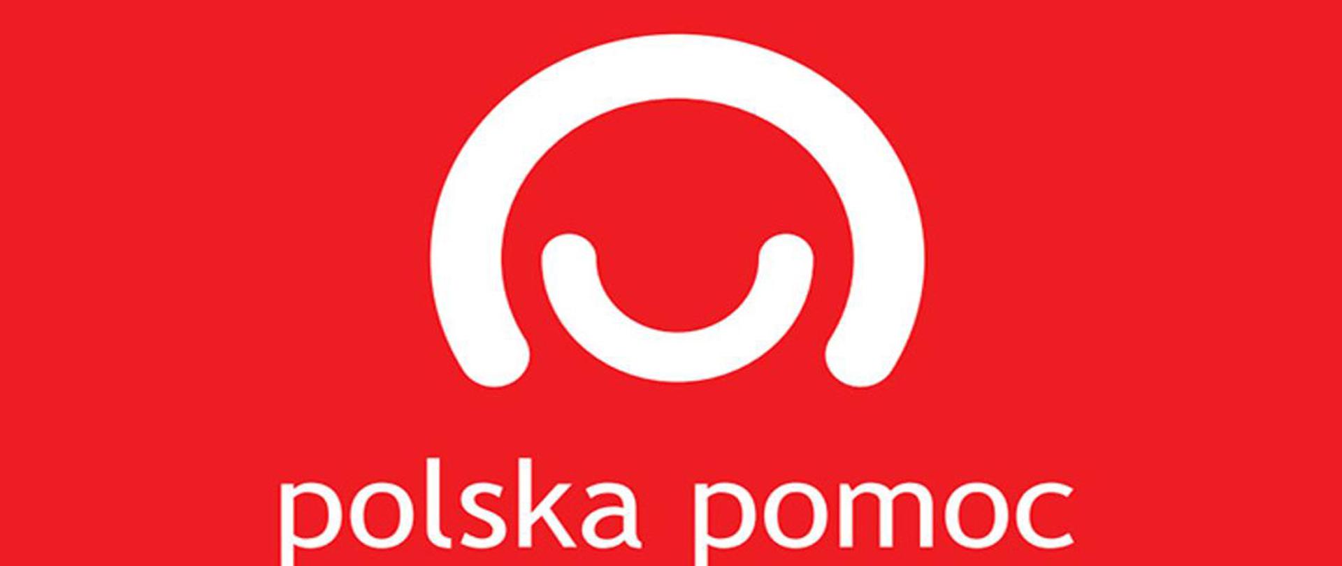 Logotyp programu i napis polska pomoc w kolorze białym na czerwonym tle