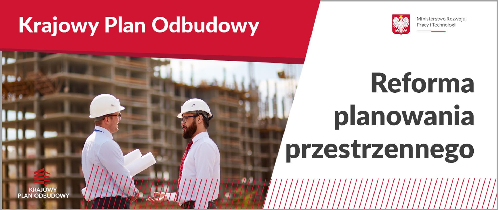 Grafika będąca zapowiedzią konferencji prasowej "Krajowy Plan Odbudowy. Reforma planowania przestrzennego"