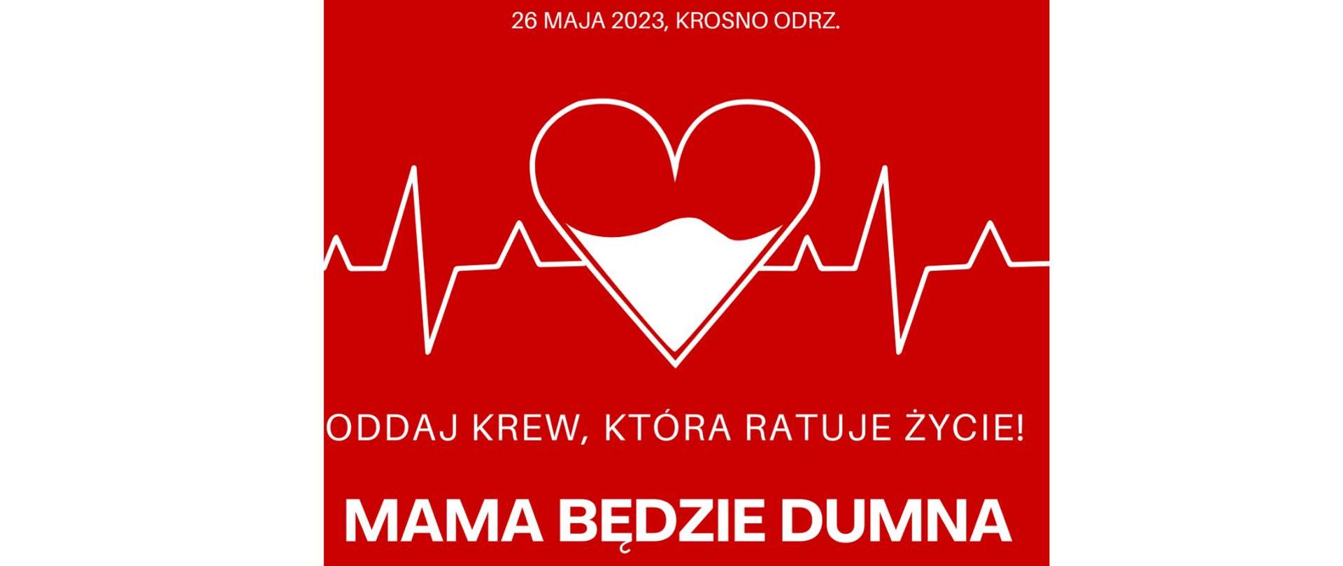 Zdjęcie przedstawia baner z napisem "Oddaj krew, mam będzie dumna".