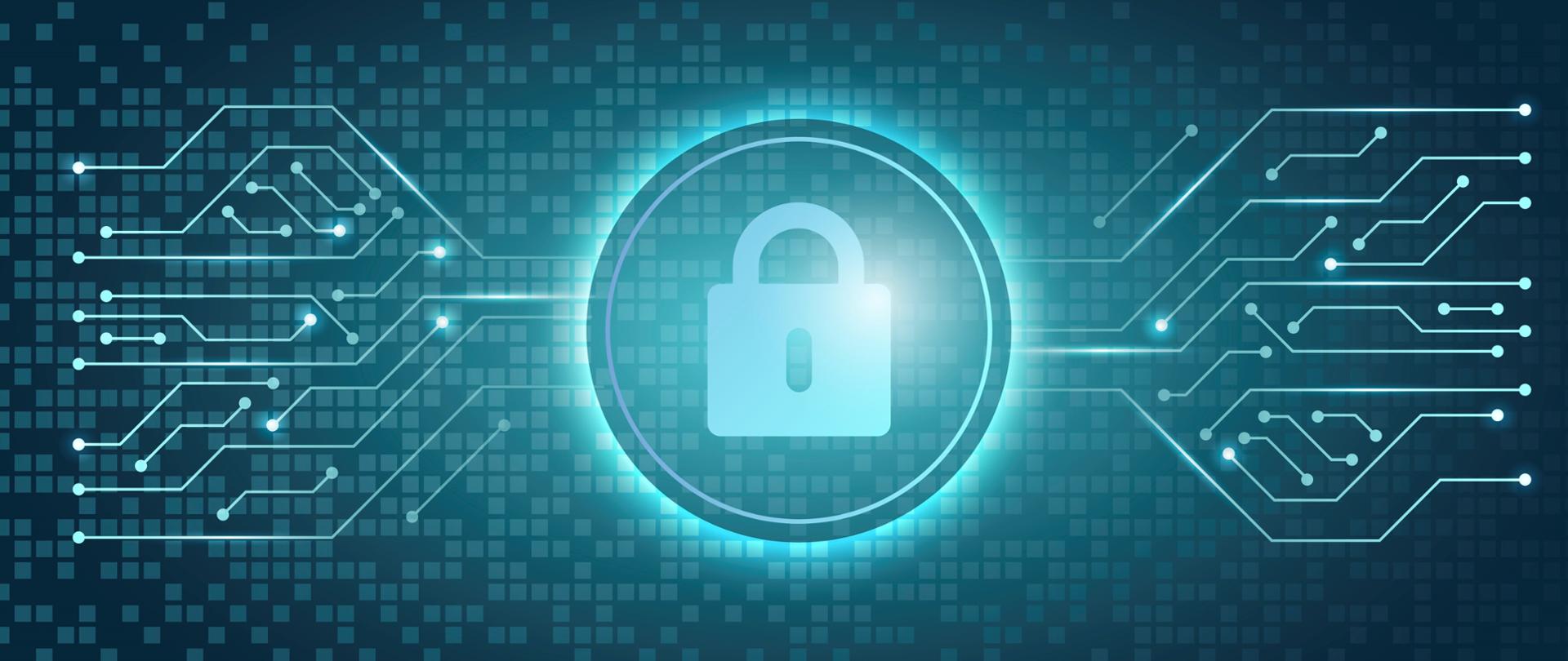 Blue padlock icon computer security system vector