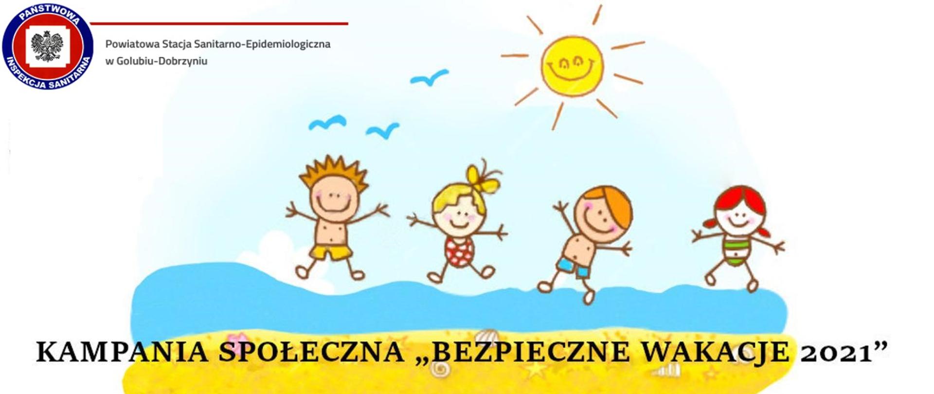 Czwórka radosnych dzieci bawiących się na plaży nad morzem w blasku słońca