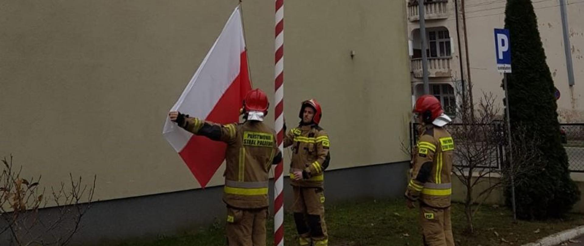 Zdjęcie przedstawia podniesienie flagi państwowej.