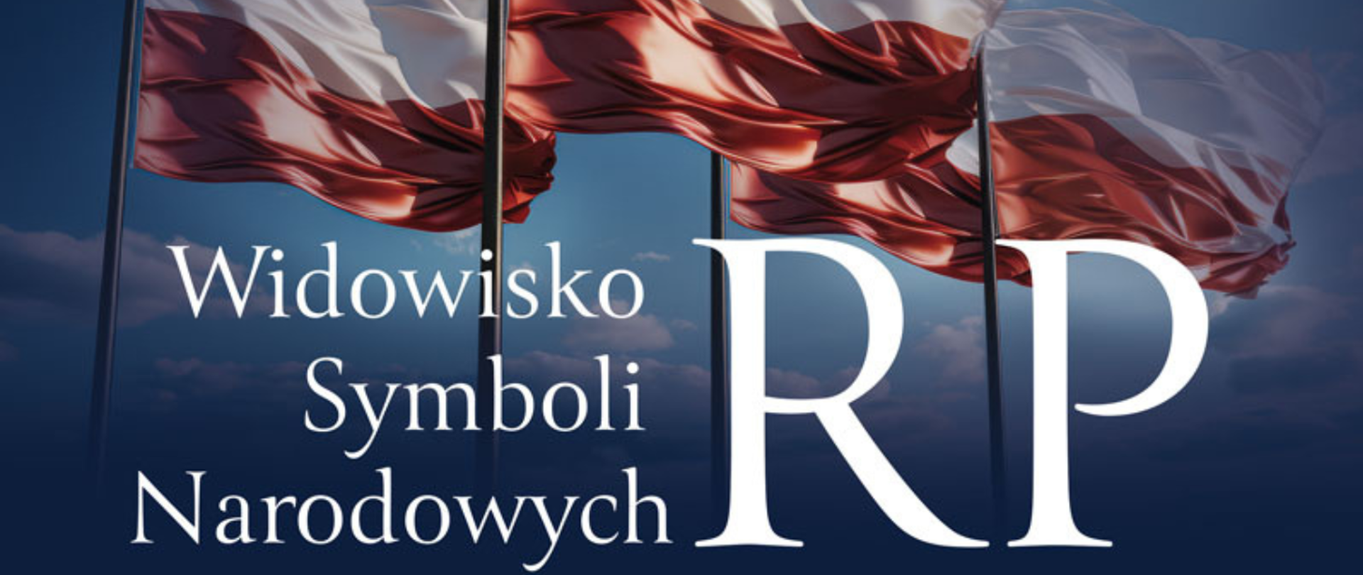 baner na granatowym tle, w górnej części ikony flag polskich
