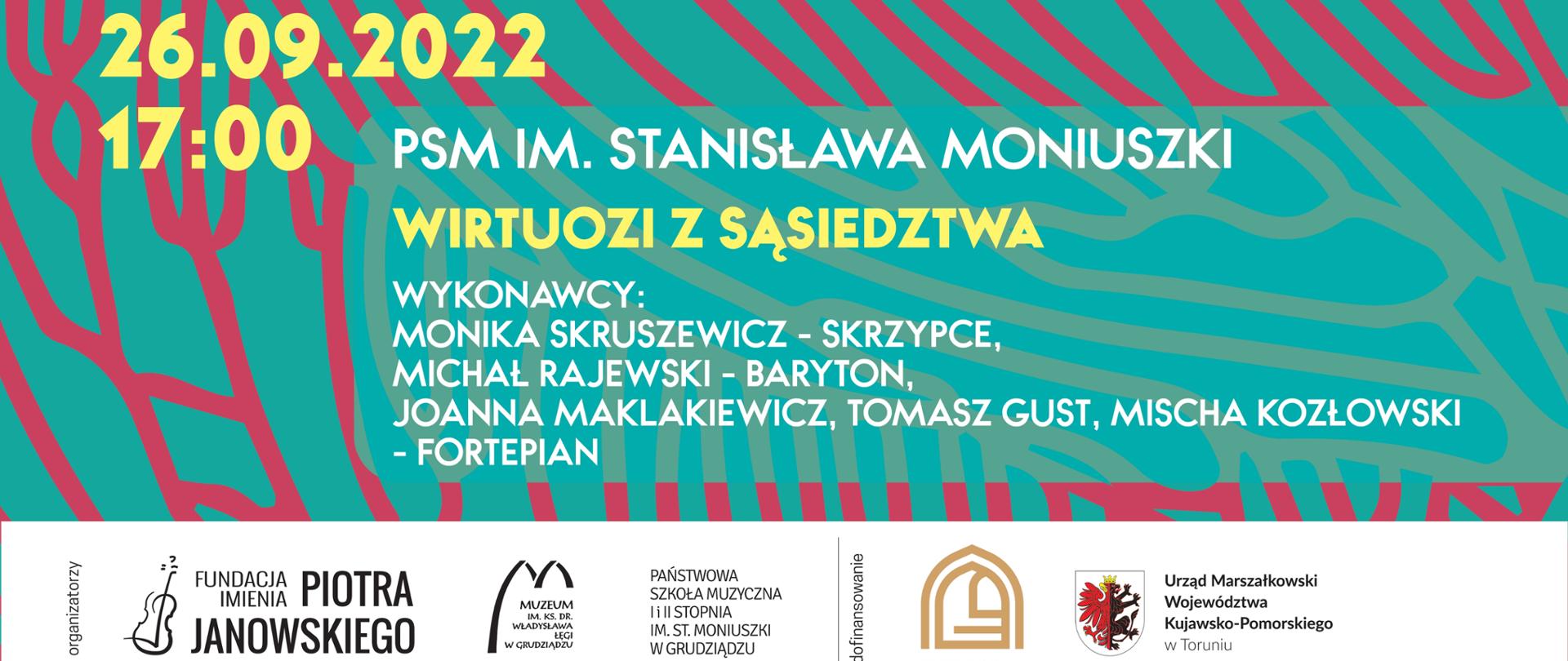 Kolorowy plakat z informacjami o koncertach w ramach festiwalu. na dole logo organizatorów