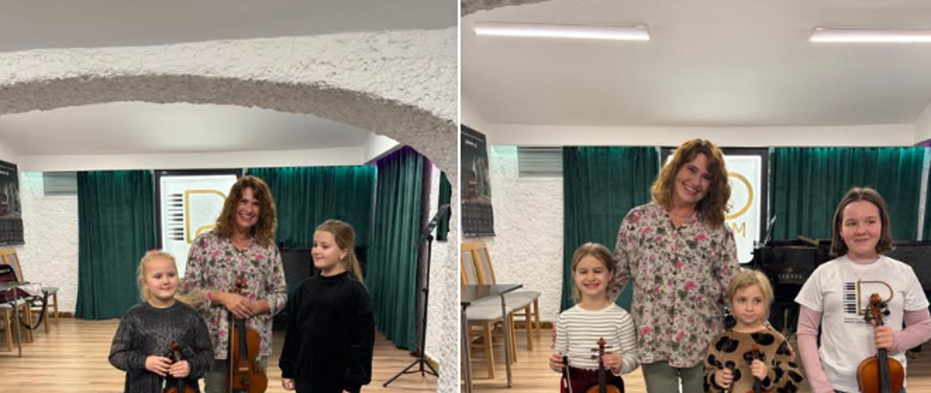 Uczniowie w sali kameralnej w Państwowej Szkole Muzycznej w Lublińcu, podczas warsztatów wiolonczelowych, które prowadziła Pani prof. dr hab. Beata Warykiewicz-Siwy -profesor Akademii Muzycznej im. Karola Szymanowskiego w Katowicach