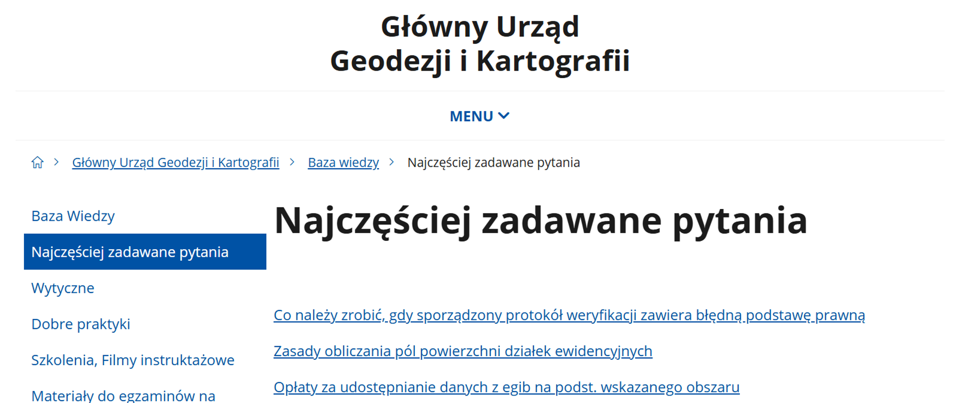 Zrzut ekranu ze strony internetowej GUGiK