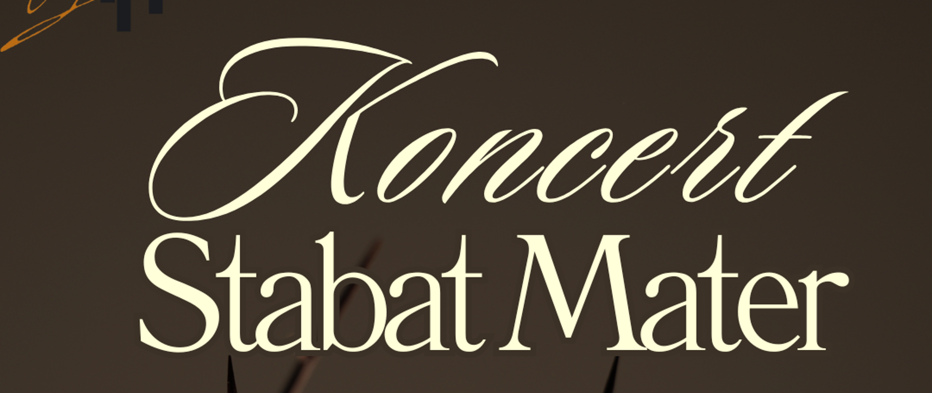 Grafika plakatu to na większej części na ciemnym tle cierniowa korona. W lewym górnym rogu logo szkoły. Na plakacie znajdują się następujące informacje: Koncert Stabat Mater koncert Młodej Podhalańskiej Filharmonii. W dolnej części plakatu data i miejsce wydarzenia. 14 kwietnia poniedziałek 2025 r. sala koncertowej godz. 18.00