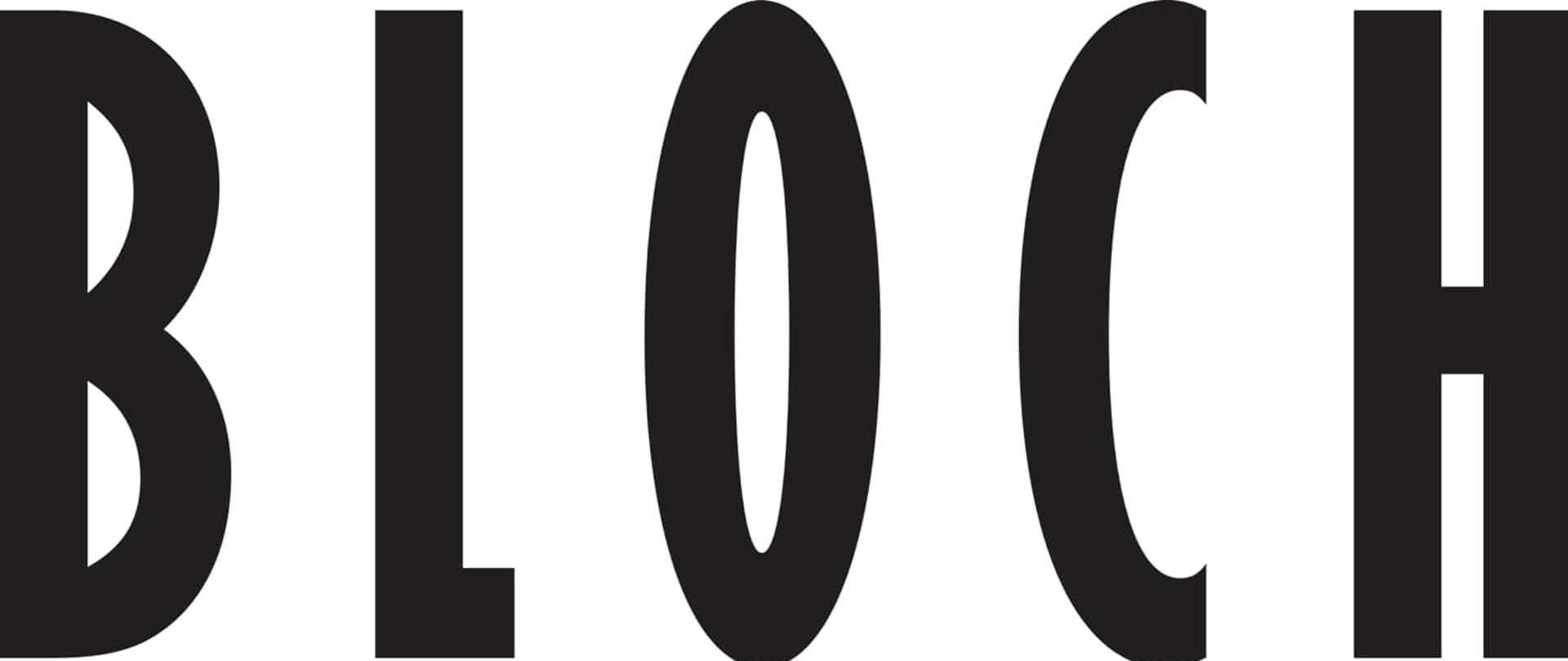 Logotyp BLOCH - napis BLOCH czarne litery na białym tle.