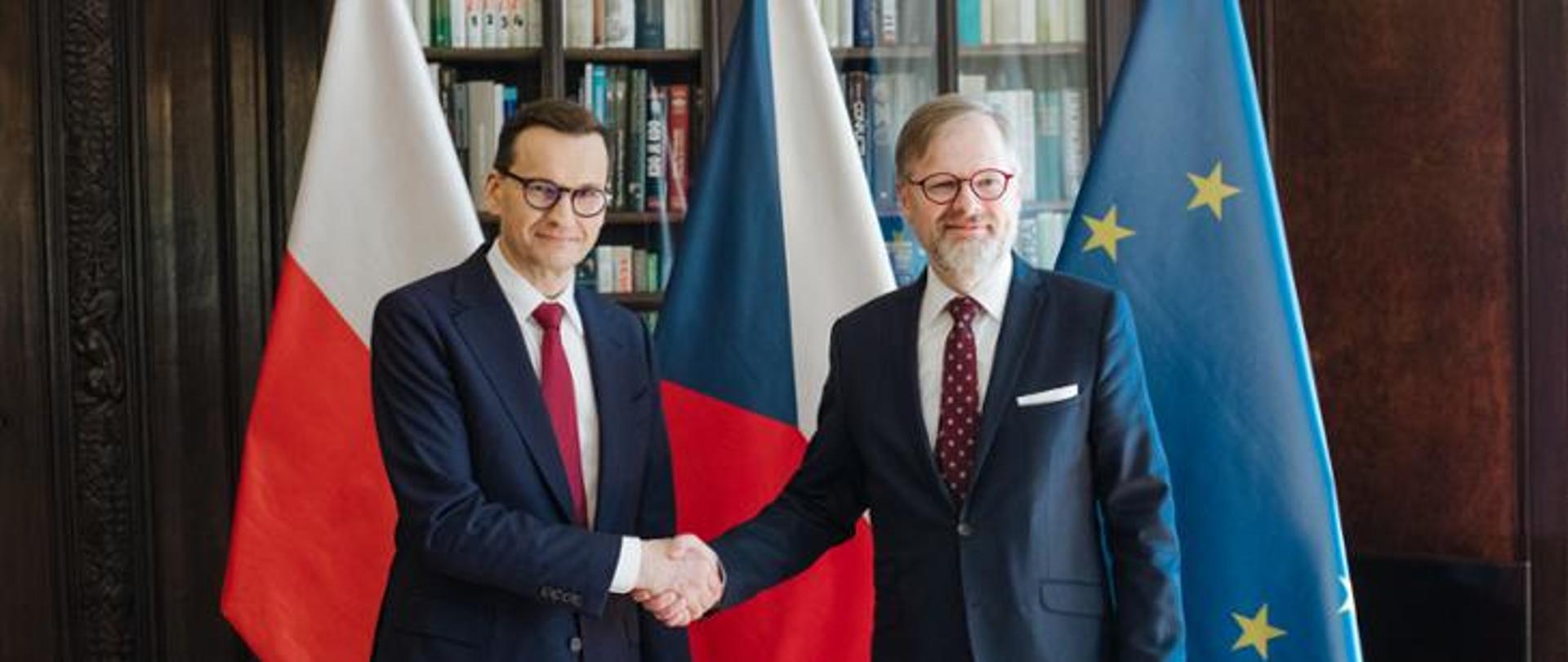 Prime Minister Mateusz Morawiecki and Prime Minister of the Czech Republic Petr Fiala during the visit of the Polish Prime Minister to Prague as part of intergovernmental consultations