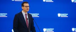 Premier Mateusz Morawiecki podczas konferencji prasowej w KPRM.