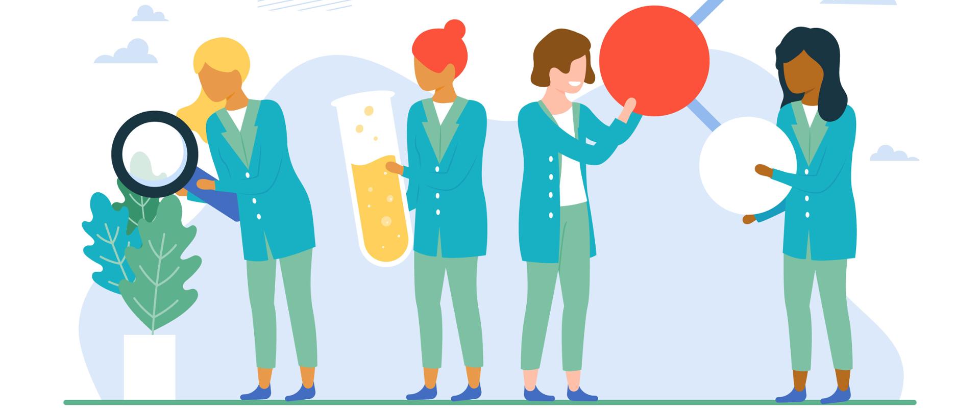 Ludzie w mundurkach badający różne rzeczy