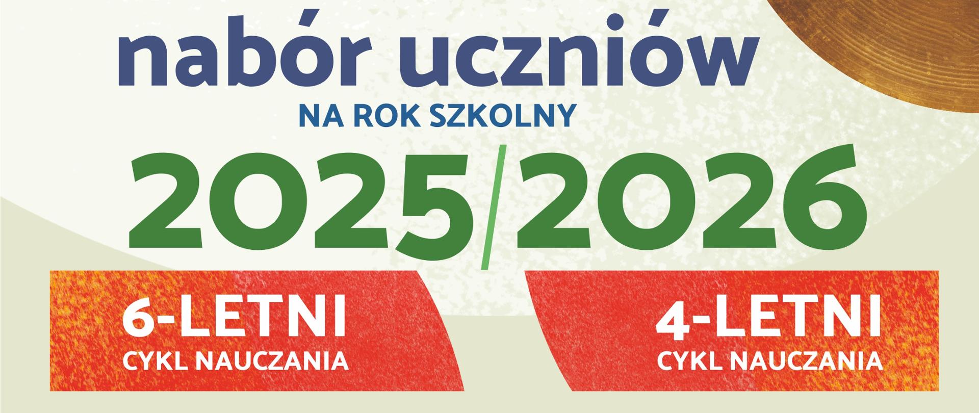 Plakat na różnokolorowym tle z informacją o naborze uczniów. Na plakacie znajdują się różnokolorowe elementy instrumentów.