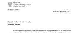 List ministra SWiA do Operatorów Numerów Alarmowych.
