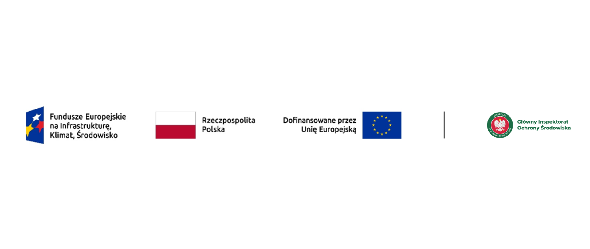 Loga na białym tle. Od lewej: logo Funduszy Europejskich, flaga Polski z napisem 'Rzeczpospolita Polska', flaga Unii Europejskiej z napisem 'Dofinansowane przez Unię Europejską, logo GIOŚ