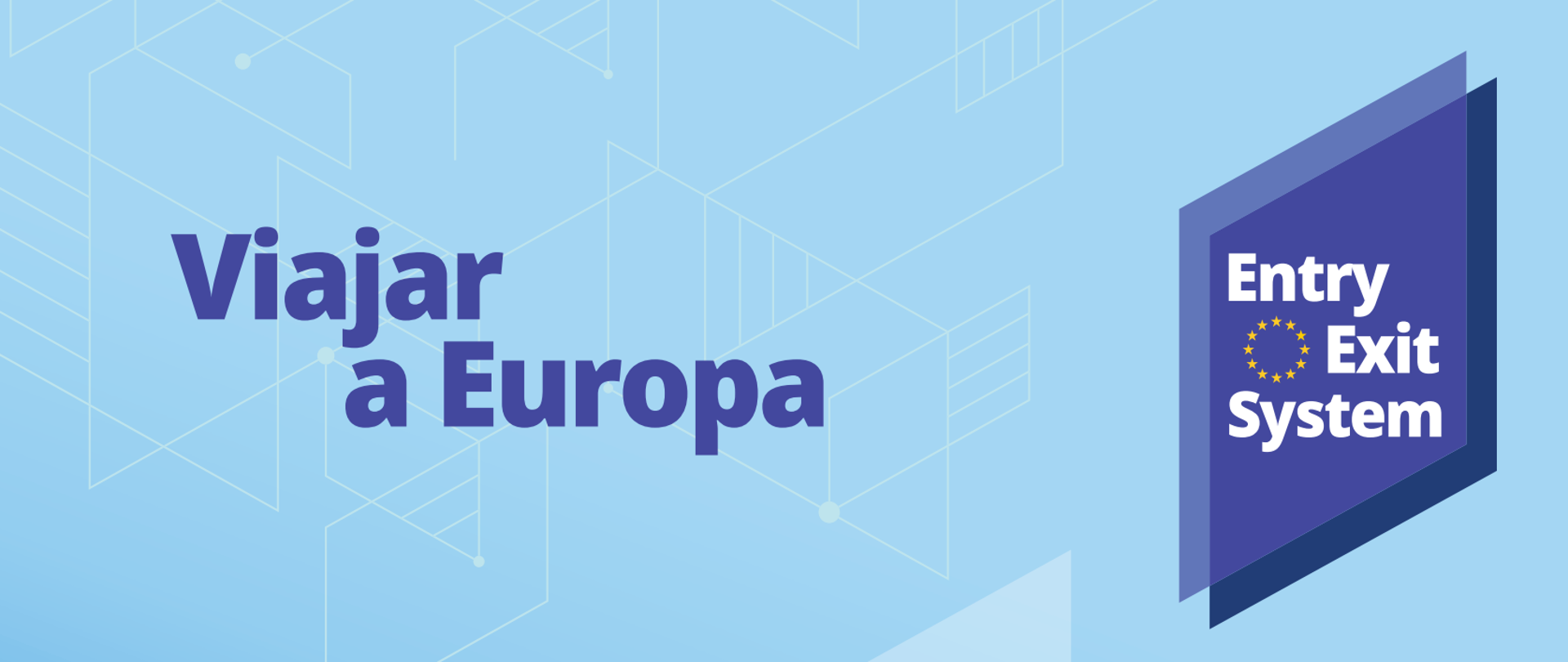 Imagina un cartel dividido en dos partes.
En la parte izquierda, sobre un fondo blanco, aparece un logotipo en tonos azul y violeta con el texto “Entry Exit System” y el símbolo de las estrellas de la Unión Europea. Más abajo, se lee un mensaje en polaco que informa sobre la introducción de nuevos procedimientos de cruce de fronteras en Europa: más rápidos y más seguros. Se menciona el “sistema de entrada/salida”, abreviado como E-E-S. En la parte inferior se muestra la bandera de la Unión Europea, un código QR para escanear y la dirección web “travel-europe.europa.eu”.
La parte derecha del cartel tiene un fondo ilustrado en tonos azules. En la parte superior, en letras grandes, se lee “Podróż do Europy”, que significa “Viaje a Europa”. Debajo aparece una escena en un aeropuerto o un paso fronterizo: varias personas hacen fila con maletas y mochilas. El viajero que está más cerca del control coloca su mano en un escáner de huellas dactilares, junto a un dispositivo de reconocimiento facial. Detrás de una ventanilla, una agente de control fronterizo observa la pantalla de su computadora. Sobre la cabina se lee “Passport control” (control de pasaportes), acompañado de tres íconos: una huella digital, un rostro y un símbolo verde de verificación.
En la parte inferior del cartel, en el centro, aparece el hashtag “Travel to Europe”.