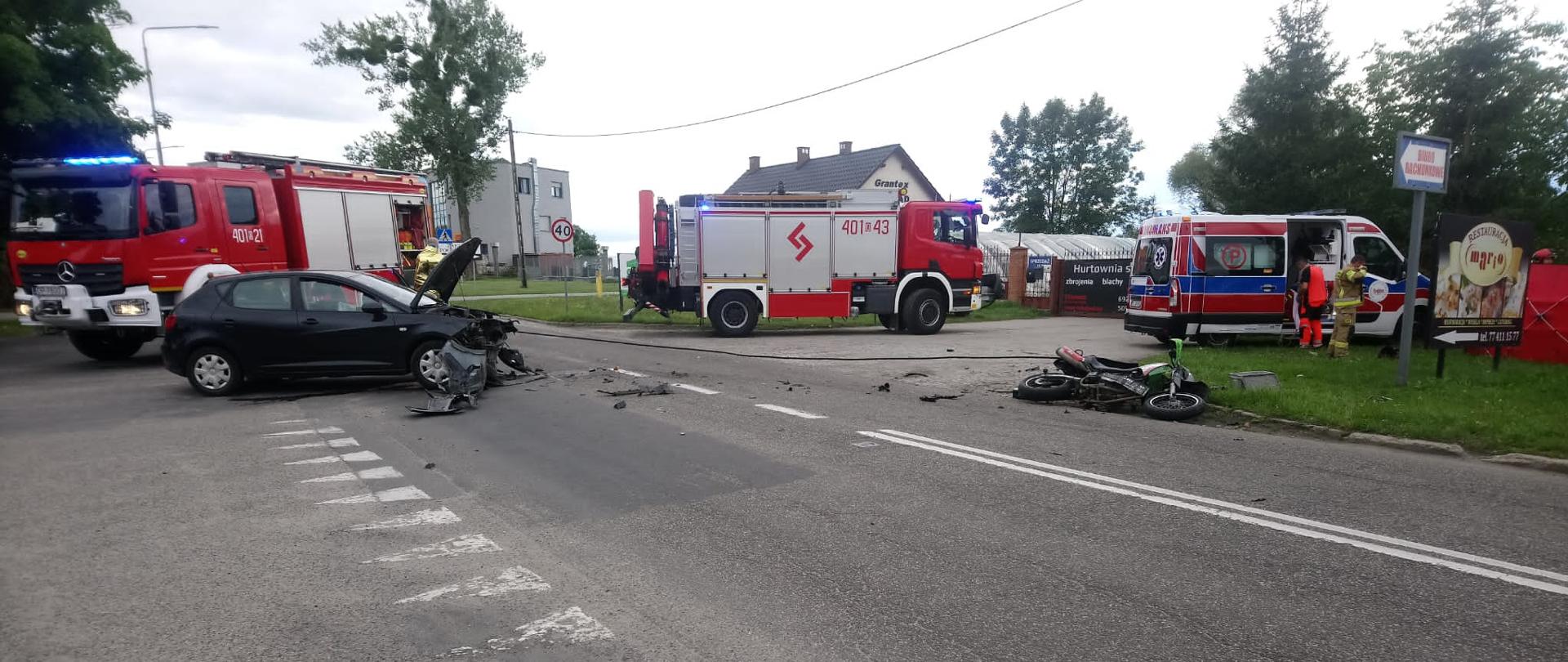 Wypadek z udziałem motocykla oraz samochodu osobowego przy ul. Starobrzeskiej w Brzegu