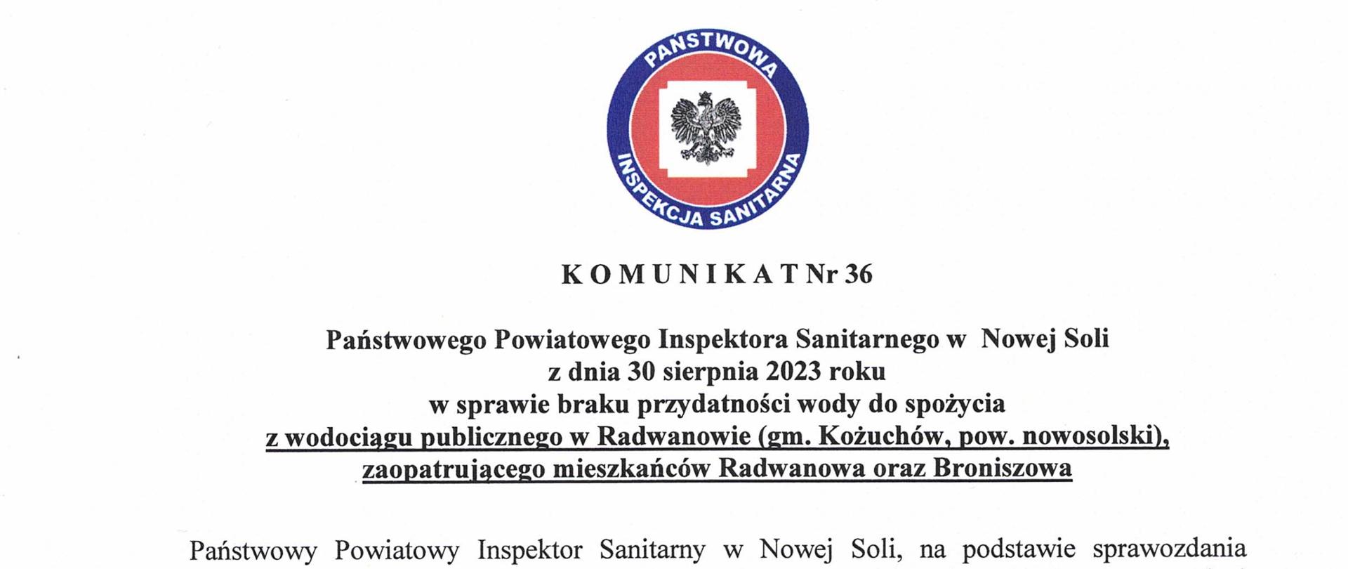 Komunikat nr 36 brak przydatności Radwanów