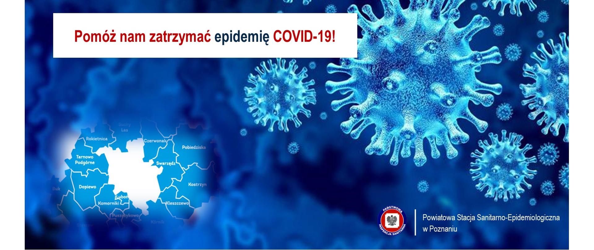 Baner Stop Covid przedstawiający wirusy