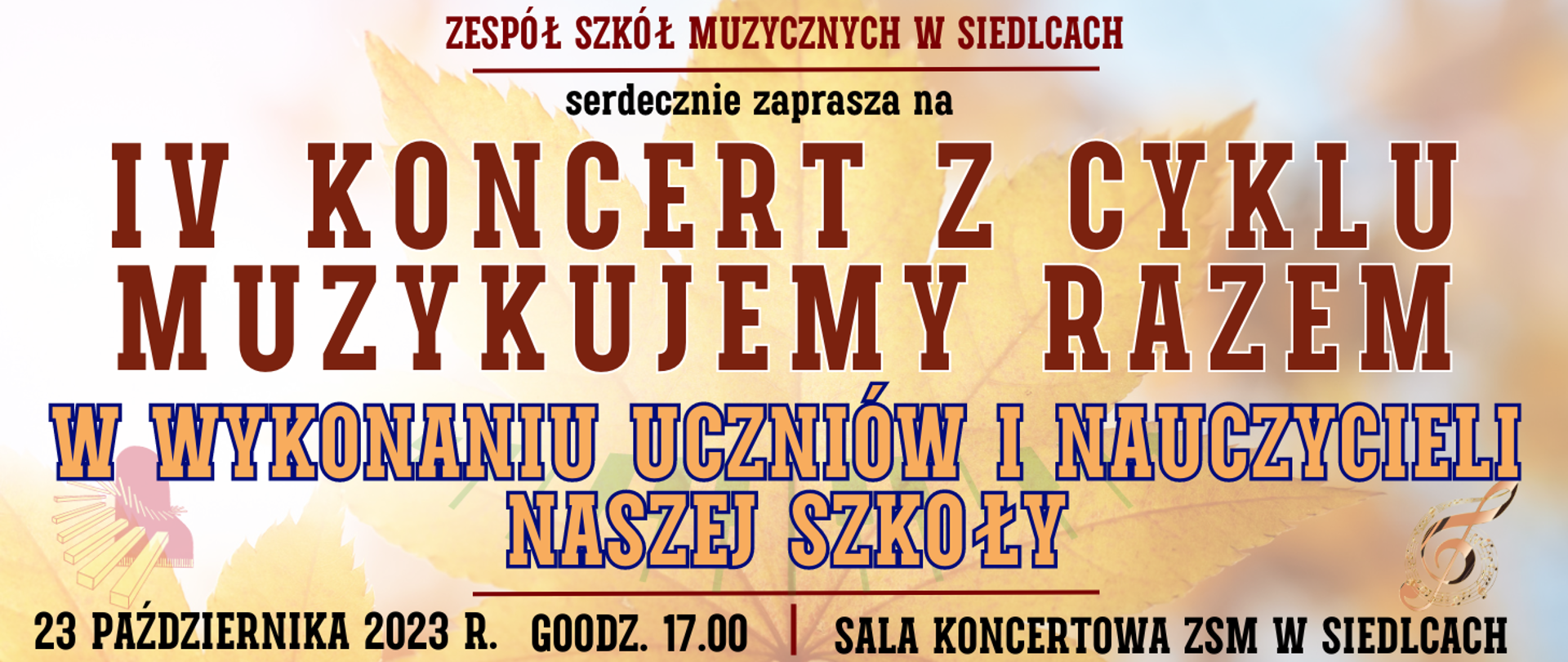 kolorowe tło z jesiennym liśćmi oraz informacjami o wydarzeniu