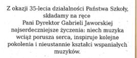 Gratulacje z okazji Jubileuszu 35 - lecia Szkoły